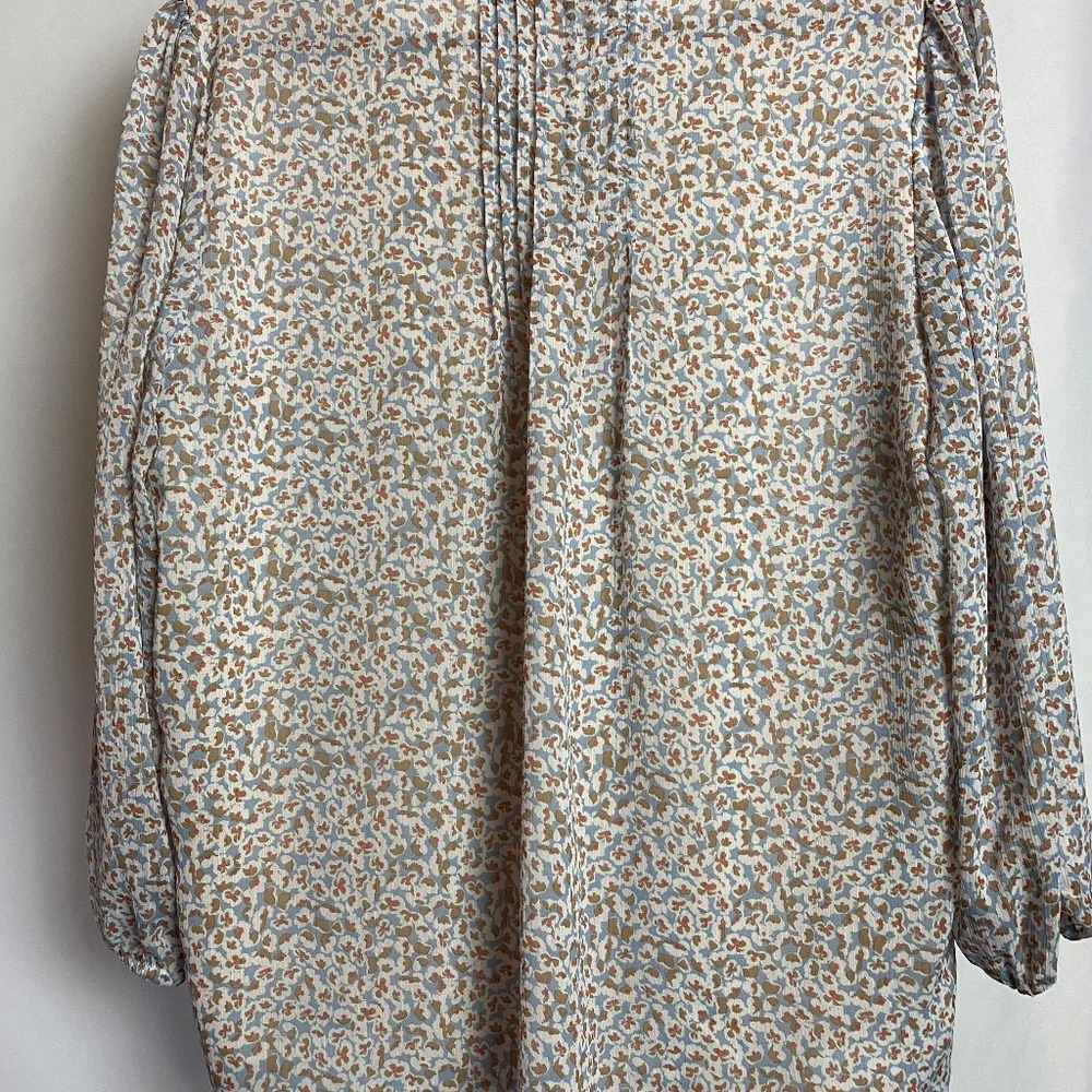 Tommy Hilfiger Womenʻs 3/4 Sleeve Pleated Tan | Blue Floral Lined Blouse XL